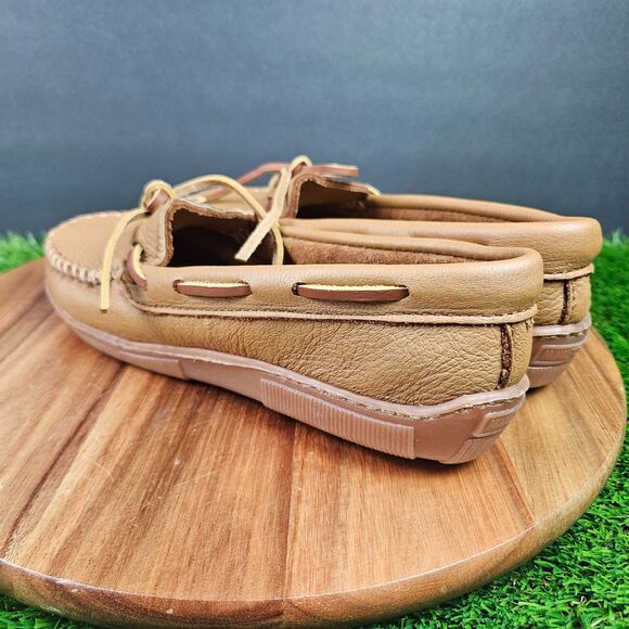 Minnetonka Classic Moosehide Moccasins 8 Shoes Soft Tan Leather Handstitched - Picture 4 of 11